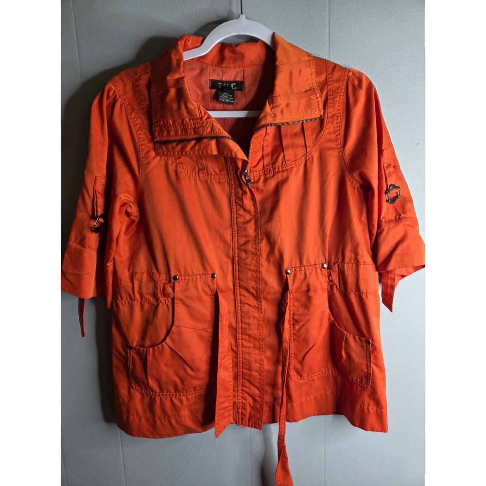 Talie Orange Utility Jacket Womens Medium Elbow‎ Sleeve Zip Up Drawstring Waist